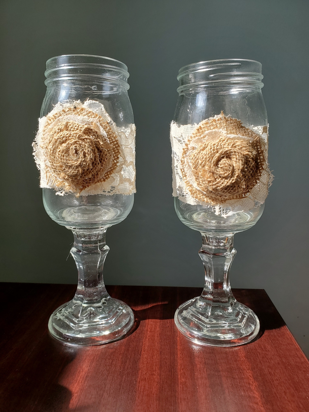 Hobby Lobby Burlap Rose Lace Glass Lanterns in Cream & Clear (Pair)